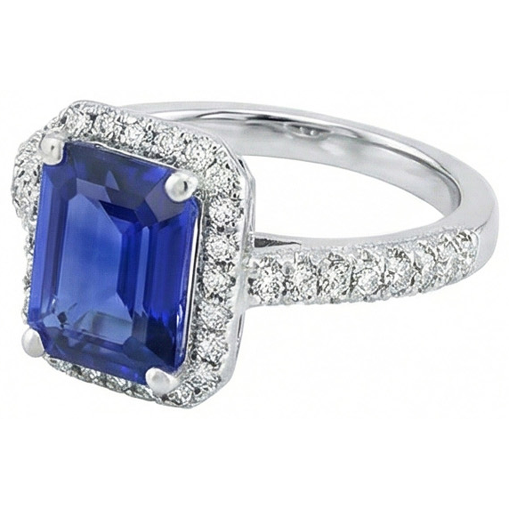 Halo Saphir Verlobungsring Zweireihig Pave Set Natürlicher Diamant ( nicht im Labor gezüchtet )en 4 Karat