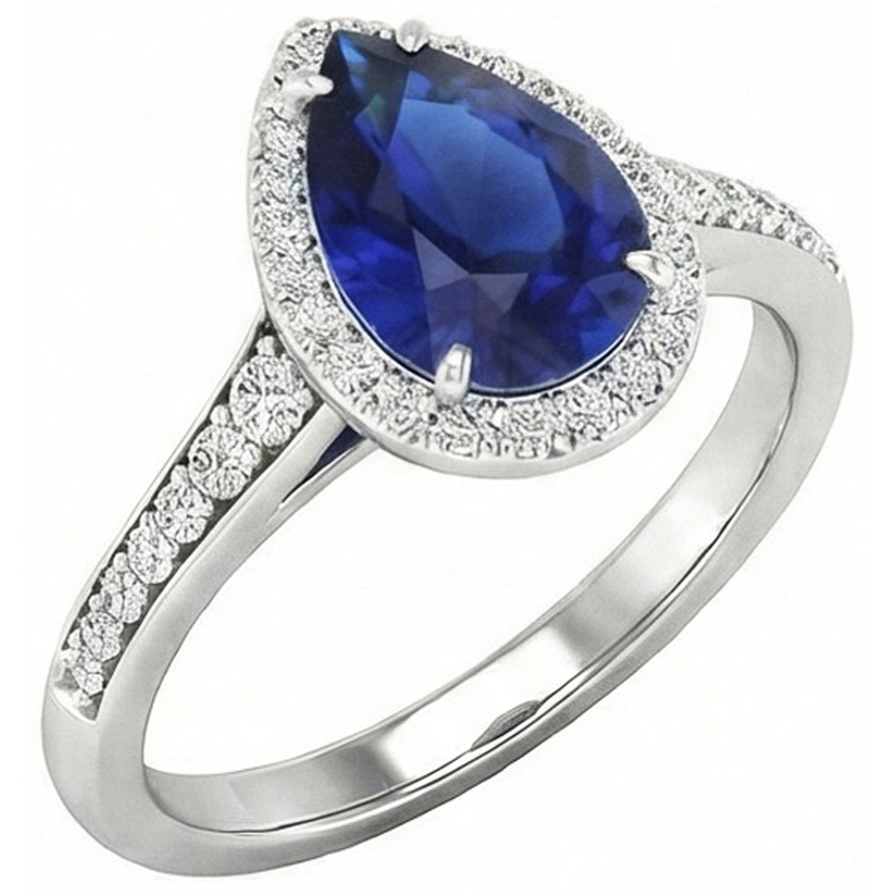 Farbstein-Ring 14K Weißgold mit Blauer Saphir – Seitenansicht