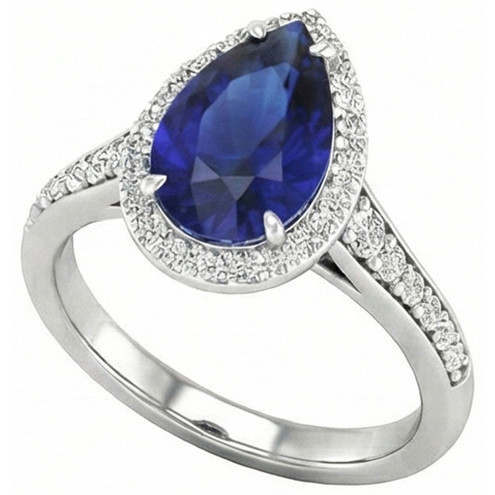 Naturreiner Blauer Saphir Farbstein-Ring 2,50 Karat 14K Weißgold – Hauptansicht