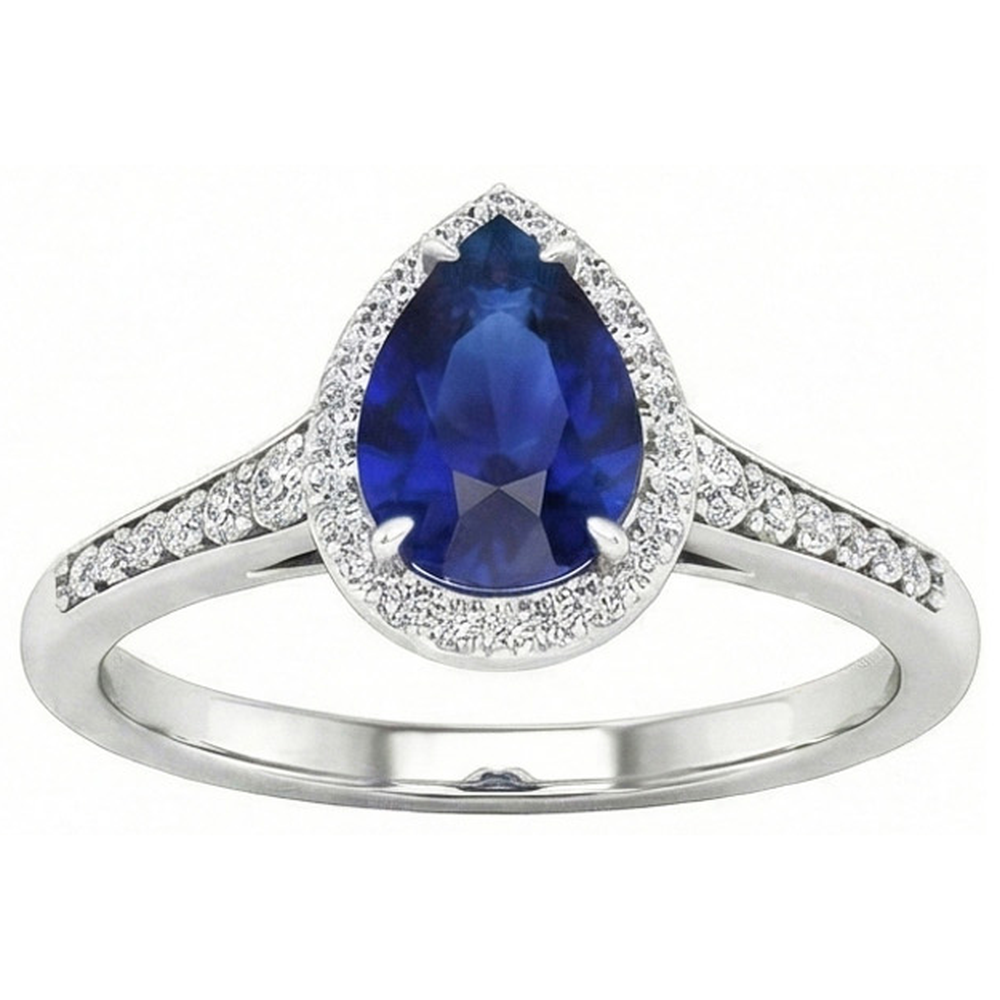 Naturreiner Blauer Saphir Farbstein-Ring 2,50 Karat 14K Weißgold – Frontansicht