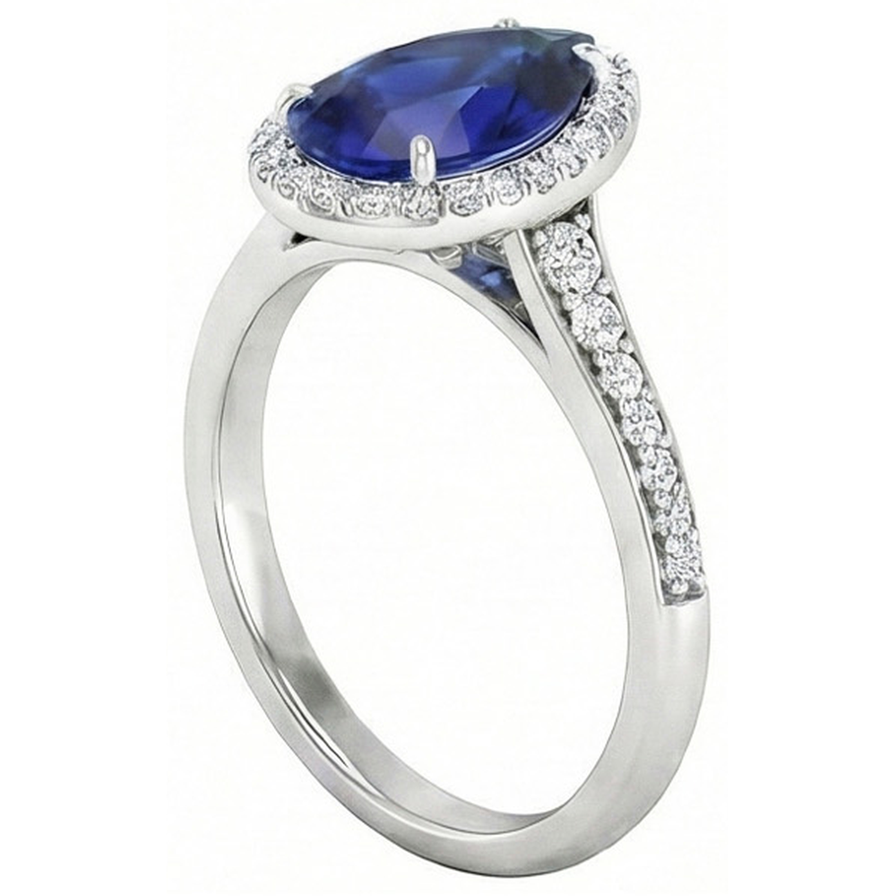 Naturreiner Blauer Saphir Farbstein-Ring 2,50 Karat 14K Weißgold – Schrägansicht