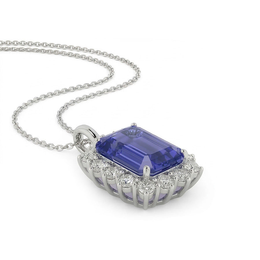 Halo-Smaragd-Ceylon-Saphir-Anhänger und Aus der Erde Abgebauter Natürlicher Diamantkette 8,25 Karat