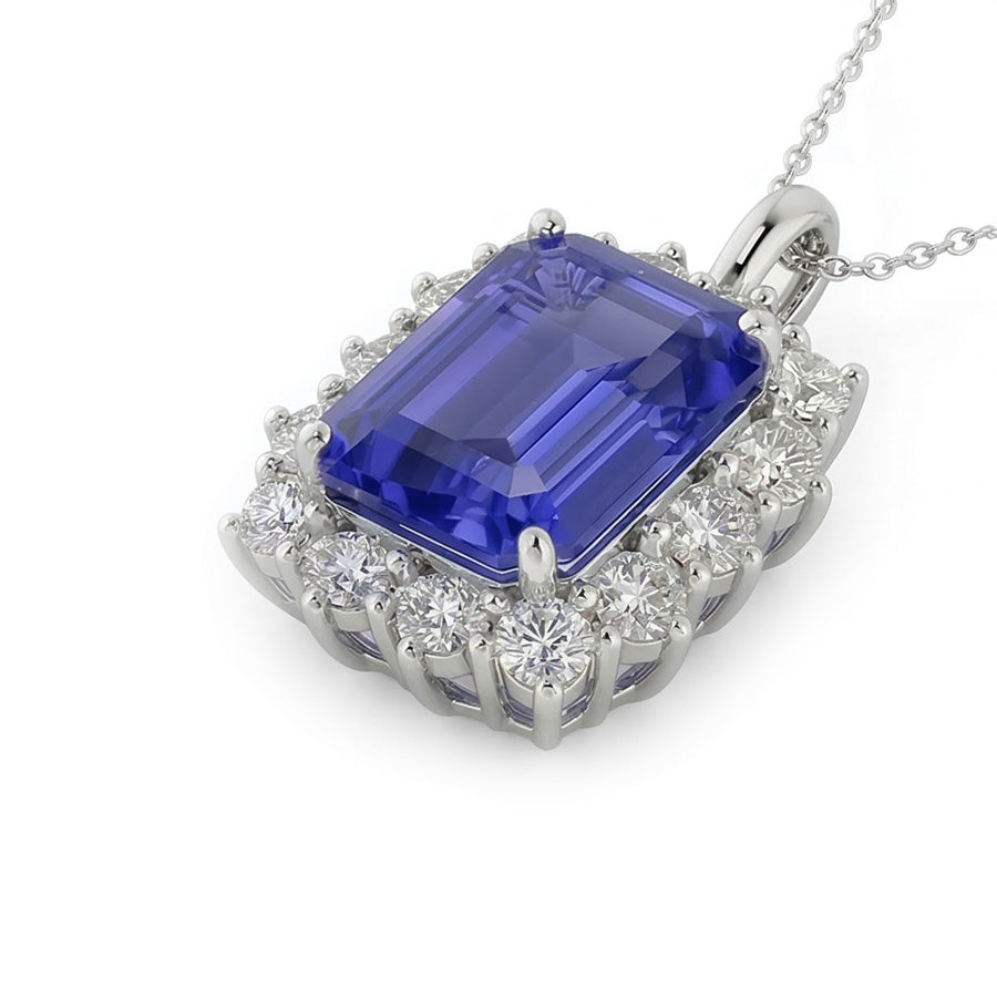 Halo-Smaragd-Ceylon-Saphir-Anhänger und Aus der Erde Abgebauter Natürlicher Diamantkette 8,25 Karat