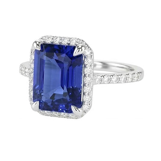 Halo Smaragd Ceylon Saphir Ring Krappenbesatz Natürlicher Diamant ( nicht im Labor gezüchtet )en 4,50 Karat