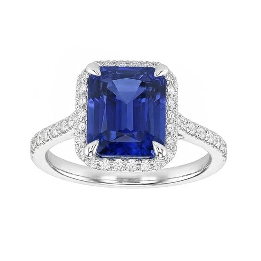 Halo Smaragd Ceylon Saphir Ring Krappenbesatz Natürlicher Diamant ( nicht im Labor gezüchtet )en 4,50 Karat