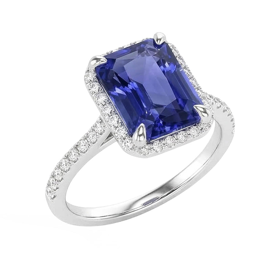 Halo Smaragd Ceylon Saphir Ring Krappenbesatz Natürlicher Diamant ( nicht im Labor gezüchtet )en 4,50 Karat