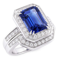 Halo Smaragd Saphir Ehering Set Weißgold Natürlicher Diamant ( nicht im Labor gezüchtet )en 4,50 Karat