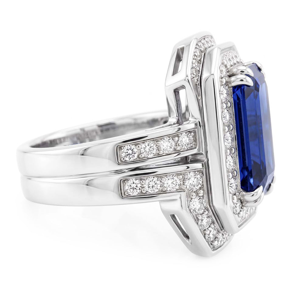 Halo Smaragd Saphir Ehering Set Weißgold Natürlicher Diamant ( nicht im Labor gezüchtet )en 4,50 Karat