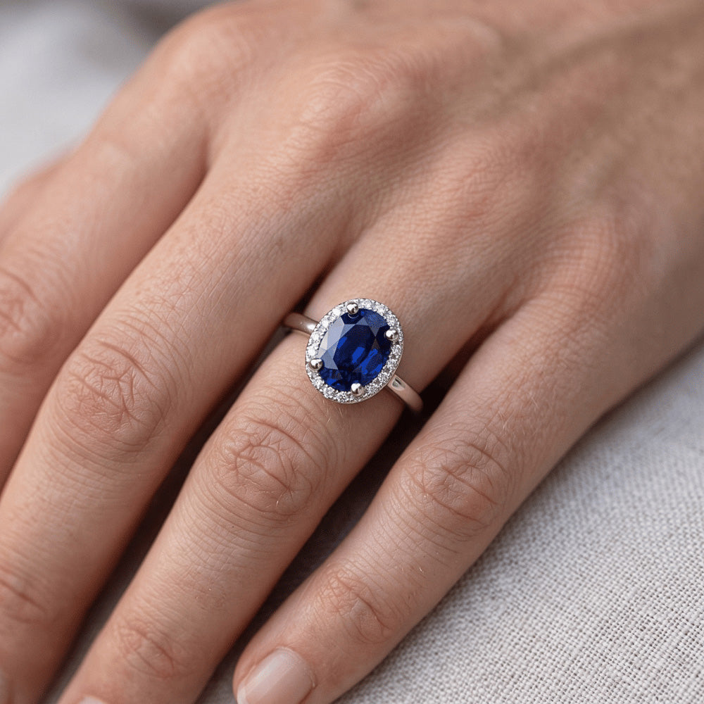 Halo Sri Lanka Saphir Ehering 3,50 Karat Weißgold