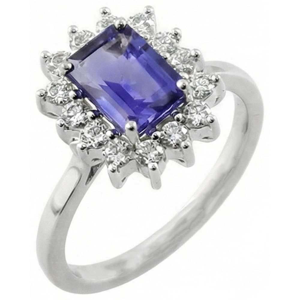 Halo Tansanit und Aus der Erde Abgebauter Natürlicher Diamanten 6,35 Karat Ring Weißgold 14K