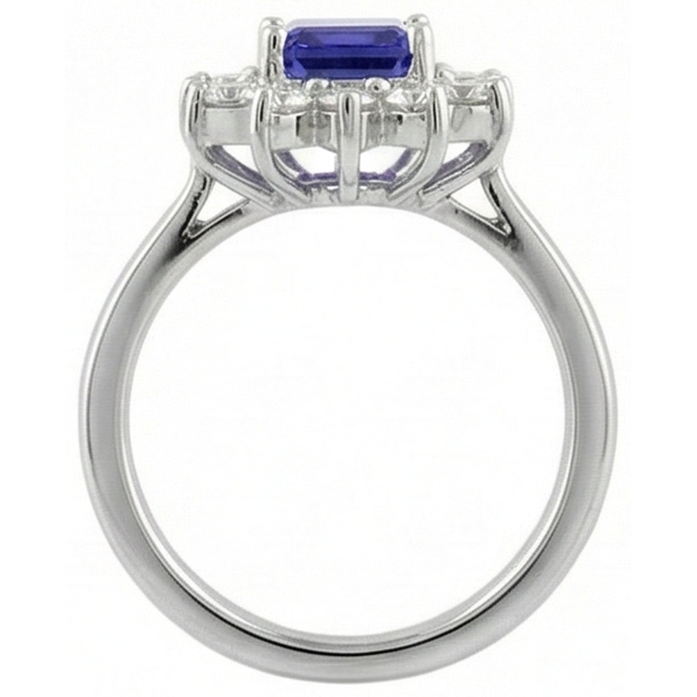 Halo Tansanit und Aus der Erde Abgebauter Natürlicher Diamanten 6,35 Karat Ring Weißgold 14K