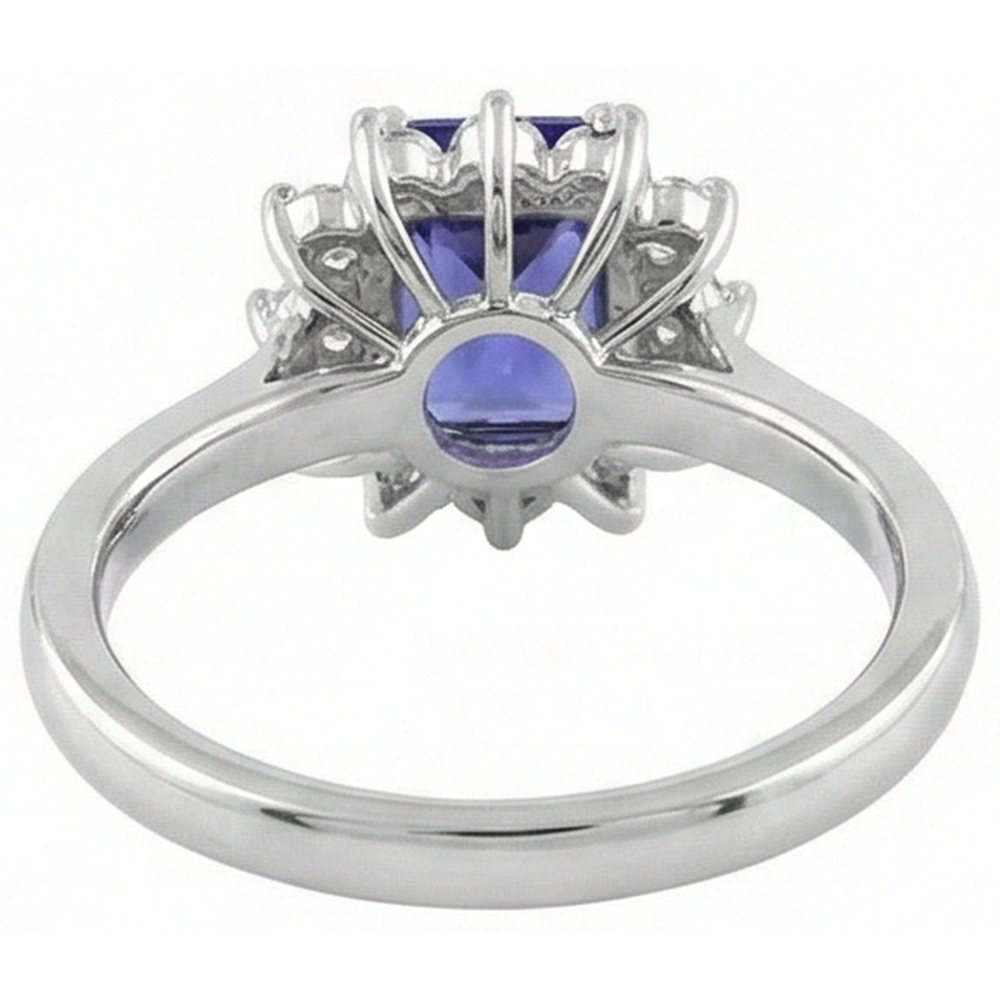 Halo Tansanit und Aus der Erde Abgebauter Natürlicher Diamanten 6,35 Karat Ring Weißgold 14K