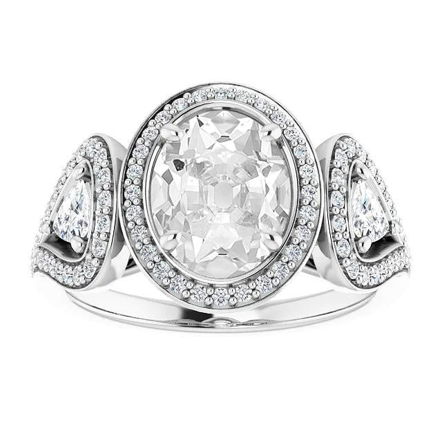 Halo Trillion & Oval Old Cut Echt Diamant Ring 3 Steine Stil 10.50 Karat