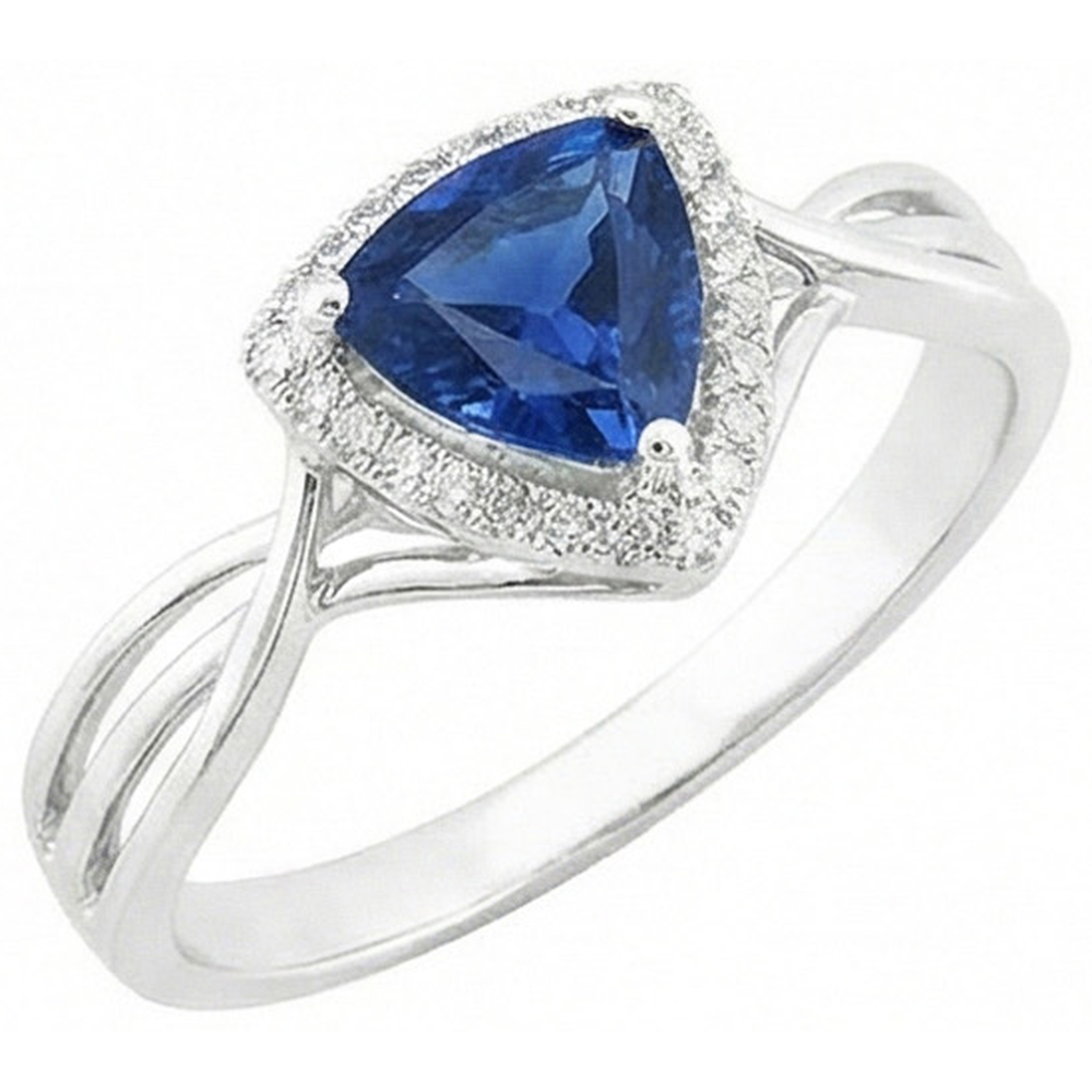 Halo Trillion Saphir Ring Split Shank Aus der Erde Abgebauter Natürlicher Diamanten 2,50 Karat Gold 14K