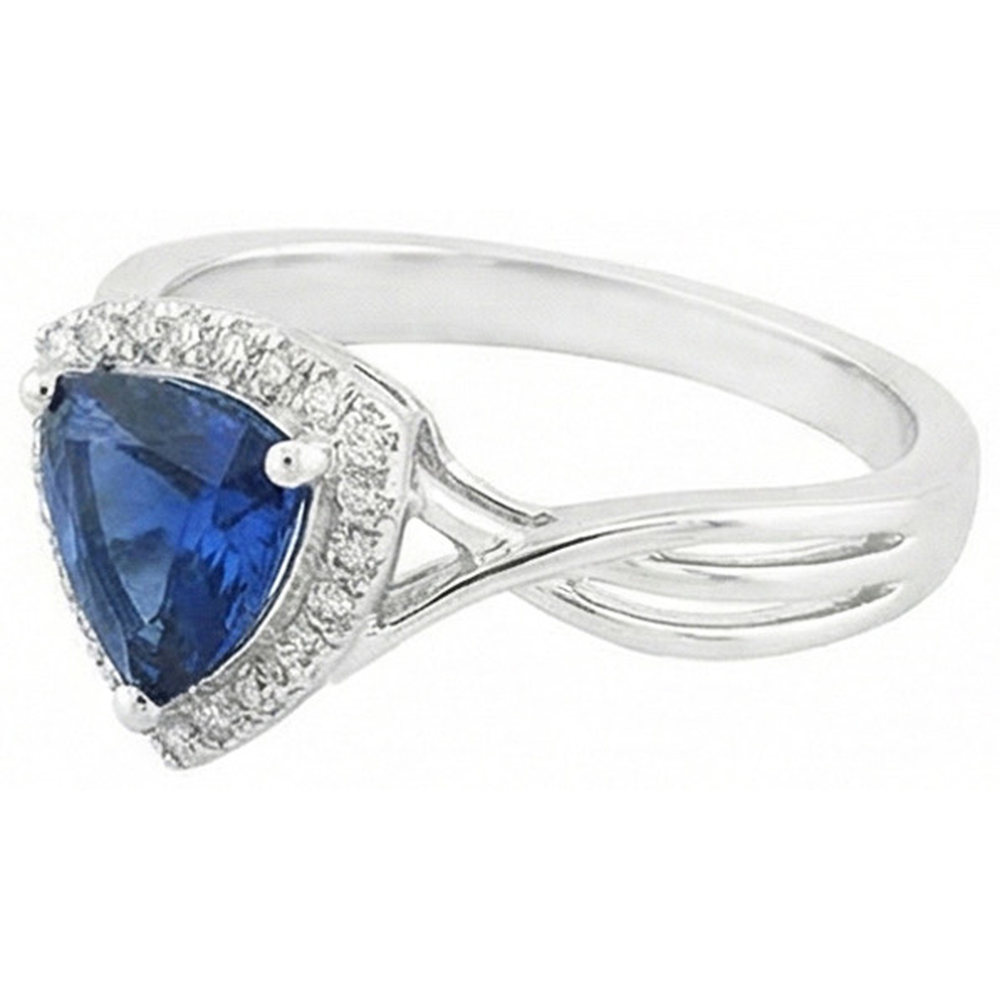Halo Trillion Saphir Ring Split Shank Aus der Erde Abgebauter Natürlicher Diamanten 2,50 Karat Gold 14K