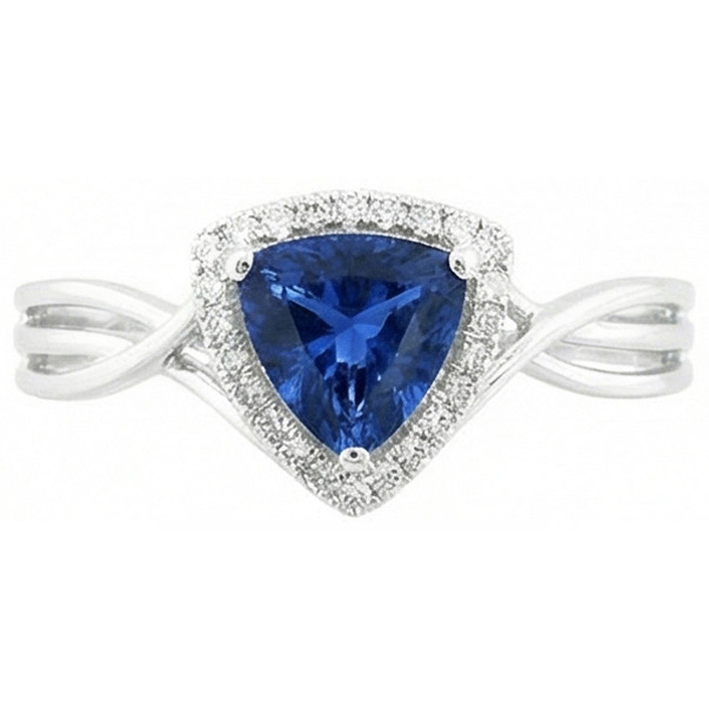 Halo Trillion Saphir Ring Split Shank Aus der Erde Abgebauter Natürlicher Diamanten 2,50 Karat Gold 14K