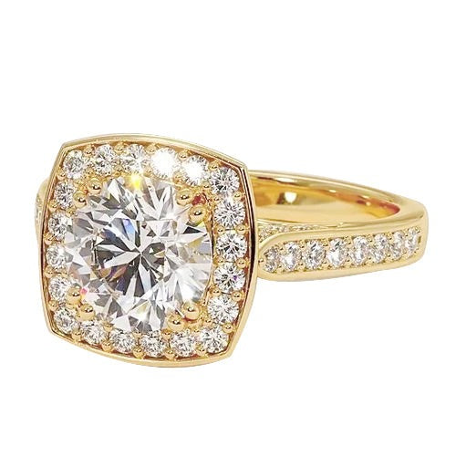 Halo Verlobung Ring Echt Runder Diamant 3.50 Karat Gelb Gold 14K