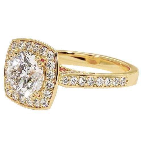 Halo Verlobung Ring Echt Runder Diamant 3.50 Karat Gelb Gold 14K