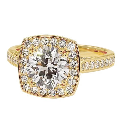 Halo Verlobung Ring Echt Runder Diamant 3.50 Karat Gelb Gold 14K