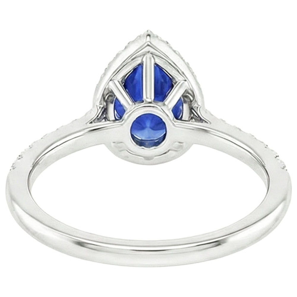 Halo Verlobungsring Birne Ceylon Saphir & Aus der Erde Abgebauter Natürlicher Diamanten 3,50 Karat