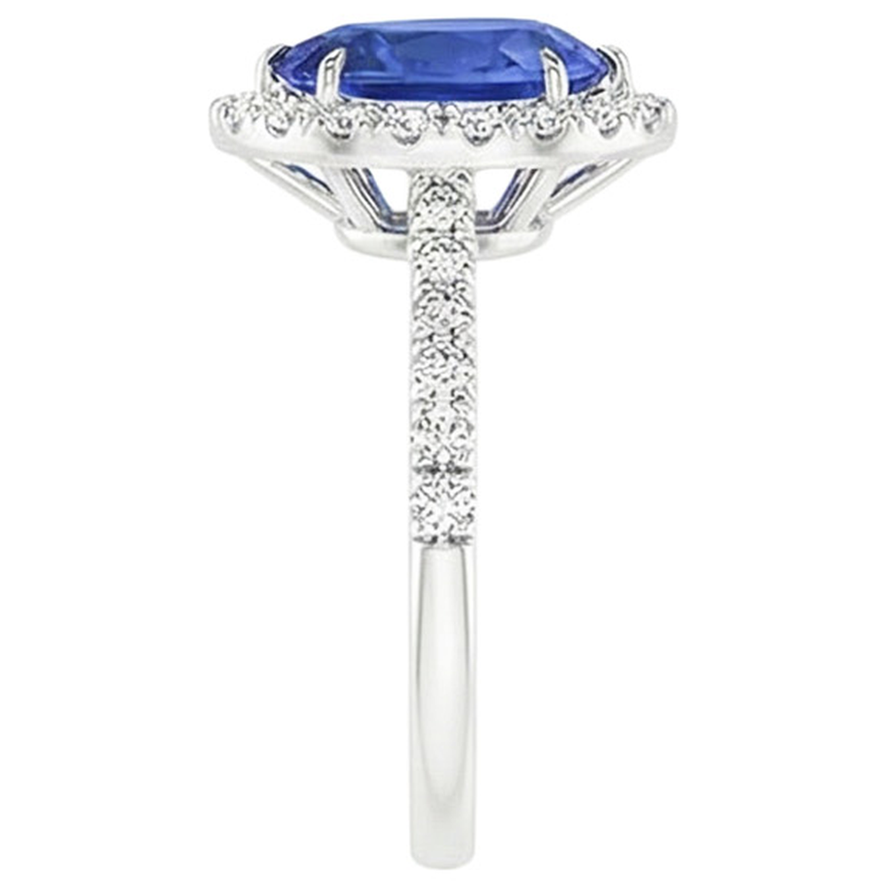 Halo Verlobungsring Birne Ceylon Saphir & Aus der Erde Abgebauter Natürlicher Diamanten 3,50 Karat