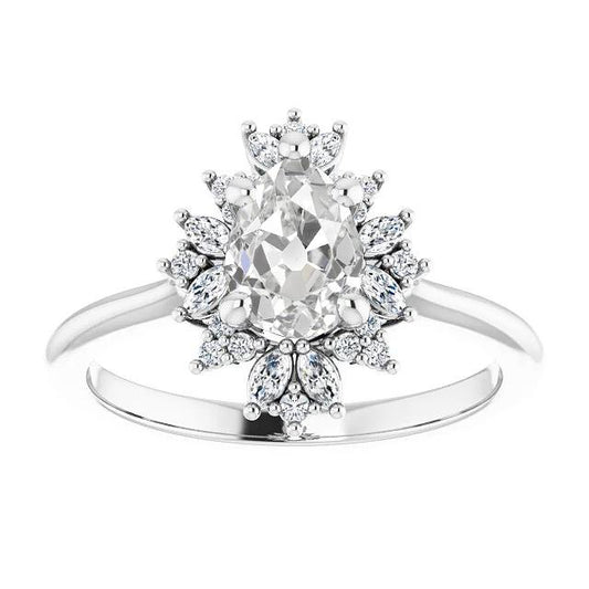 Halo Verlobungsring Birne Old Mine Cut Runde Echt Diamanten 4.15 Karat