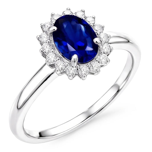 Halo Verlobungsring Oval Srilanka Saphir Sunburst Style 2,50 Karat