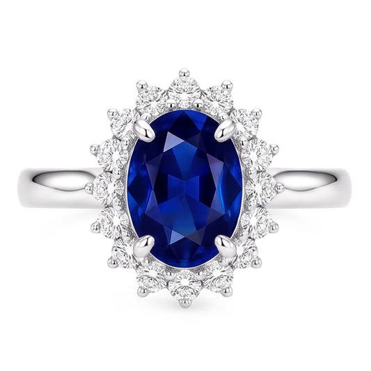 Halo Verlobungsring Oval Srilanka Saphir Sunburst Style 2,50 Karat