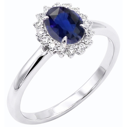 Halo Verlobungsring Oval Srilanka Saphir Sunburst Style 2,50 Karat