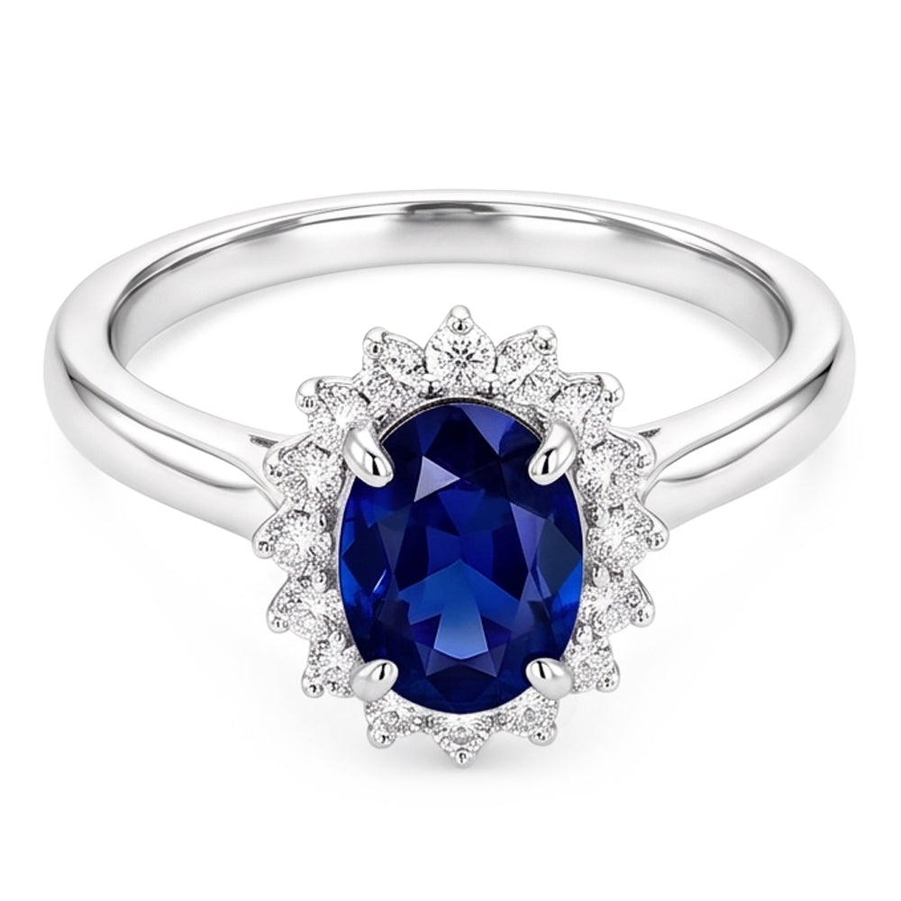 Halo Verlobungsring Oval Srilanka Saphir Sunburst Style 2,50 Karat
