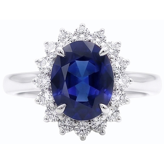 Halo Verlobungsring Oval Srilanka Saphir Sunburst Style 2,50 Karat