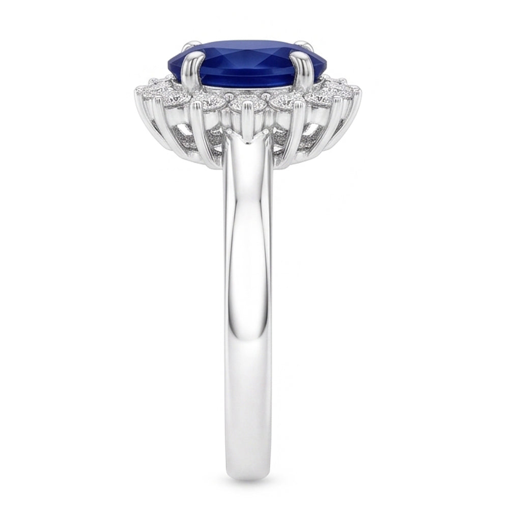 Halo Verlobungsring Oval Srilanka Saphir Sunburst Style 2,50 Karat