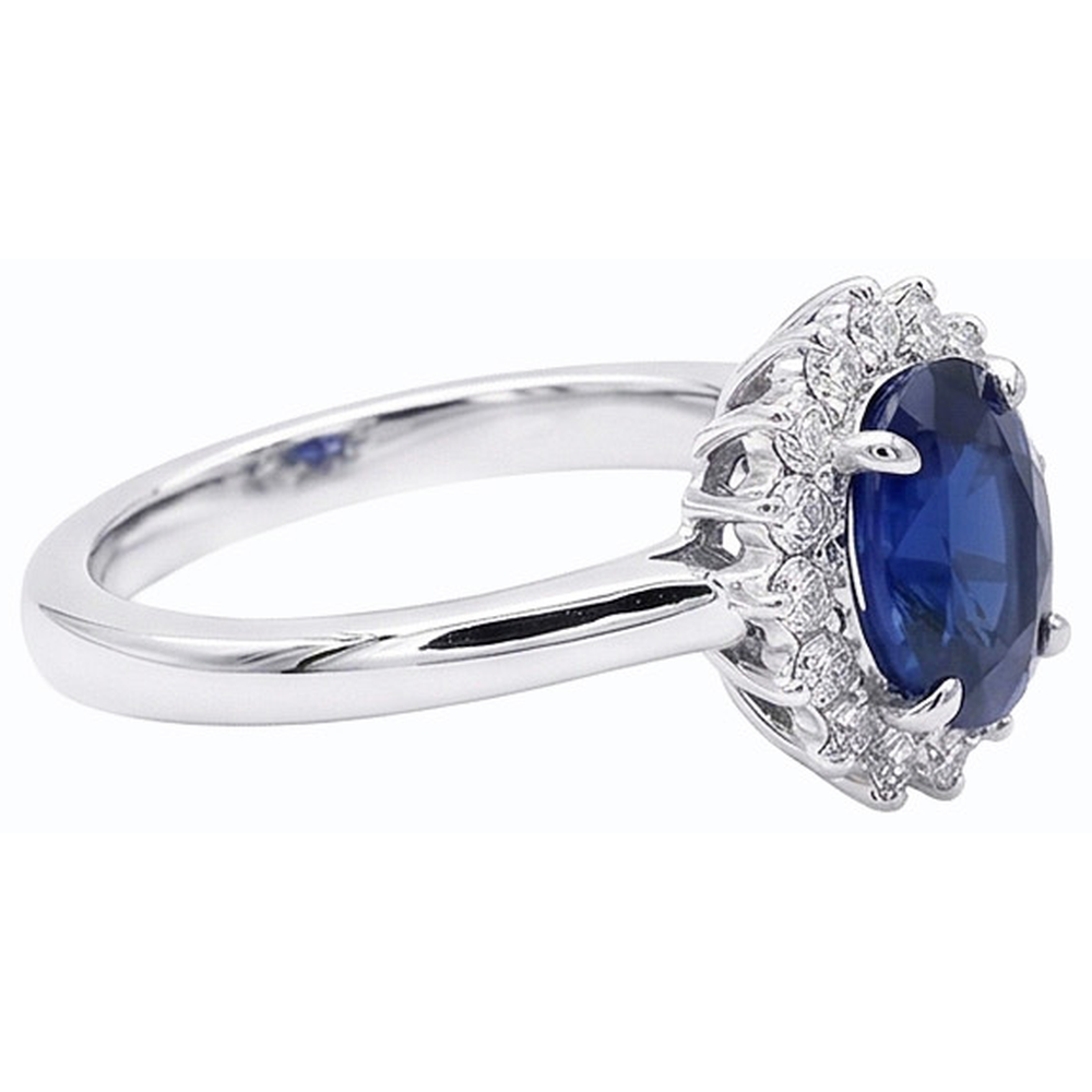 Halo Verlobungsring Oval Srilanka Saphir Sunburst Style 2,50 Karat
