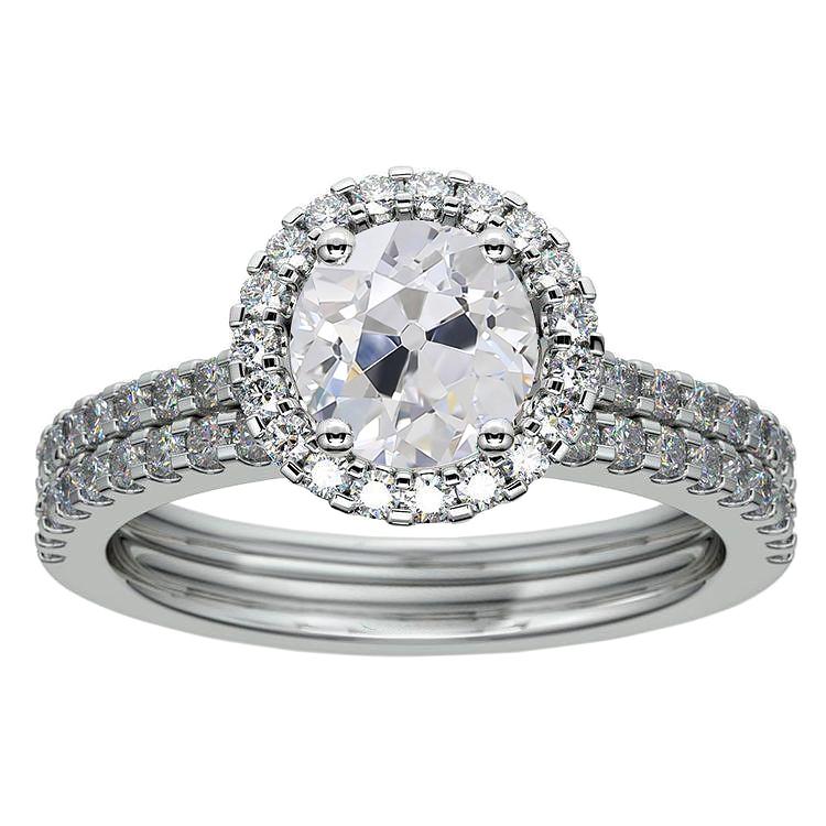 Halo-Verlobungsring-Satz rund mit alten Echt Diamanten im Minenschliff 4,50 Karat