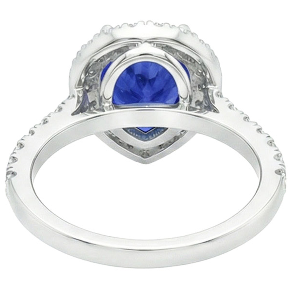 Halo Weißgold Ring Birne Sri Lanka Saphir & Natürlicher Diamant ( nicht im Labor gezüchtet )en 6 Karat