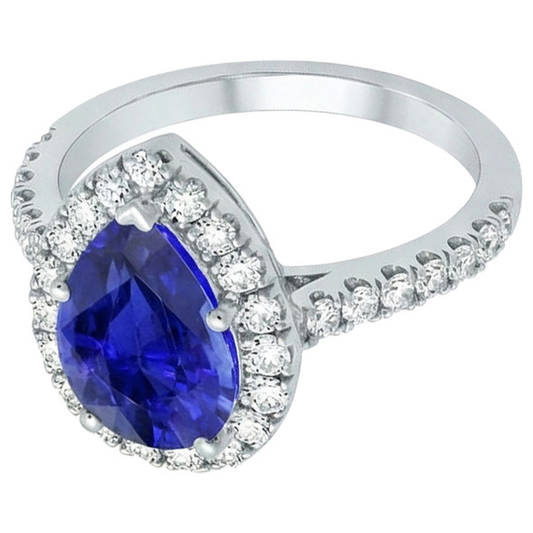 Halo Weißgold Ring Birne Sri Lanka Saphir & Natürlicher Diamant ( nicht im Labor gezüchtet )en 6 Karat