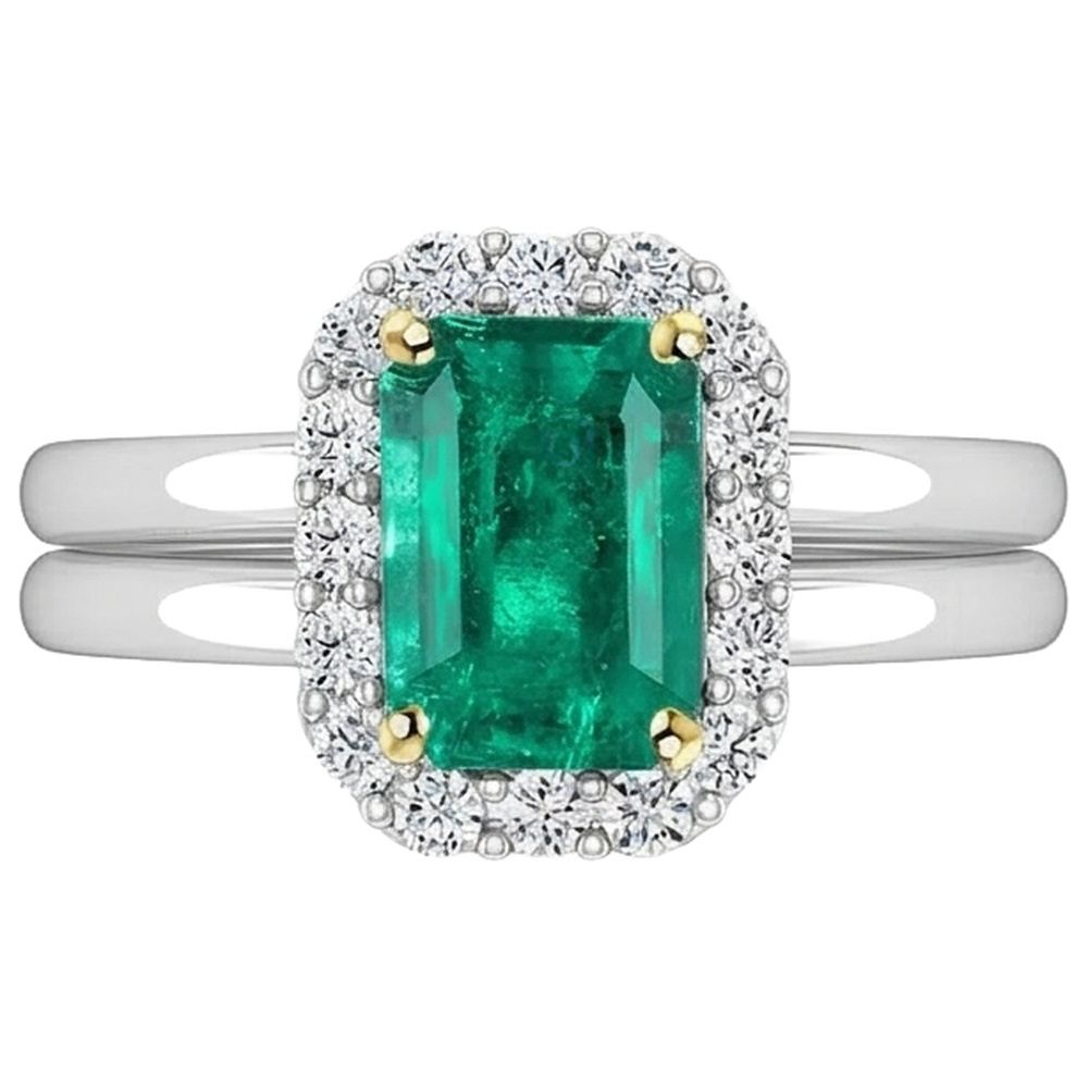 Smaragd Verlobungsring 2-Karat Bicolor 14K Gold – Frontansicht