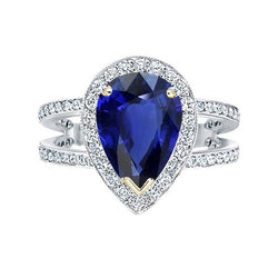 Halo Zweifarbiges Gold Deep Blue Saphir & Diamant Ring 4,50 Karat