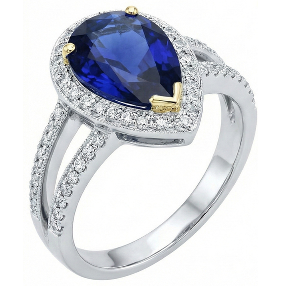 Halo Zweifarbiges Gold Deep Blue Saphir & Natürlicher Diamant ( nicht im Labor gezüchtet ) Ring 4,50 Karat