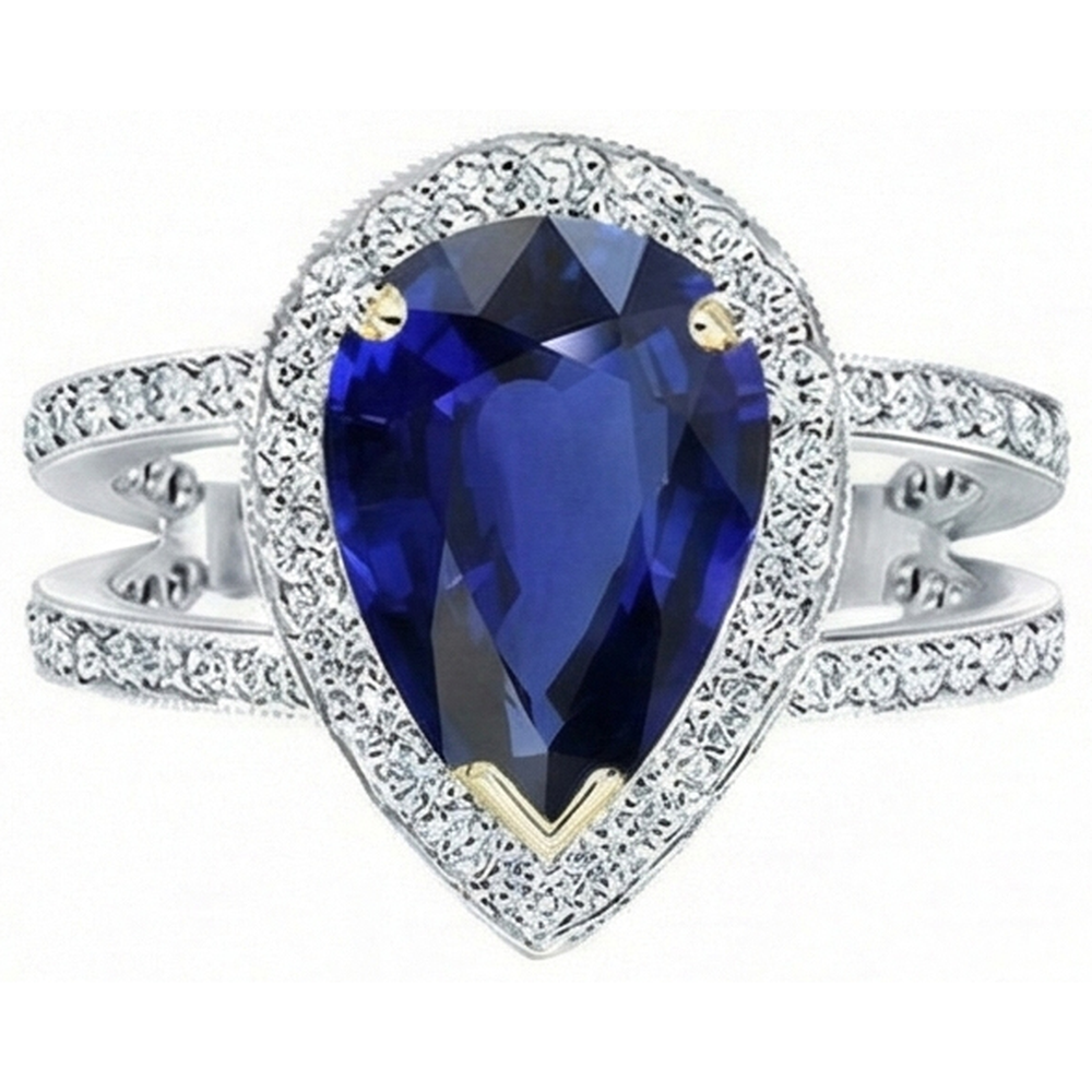 Halo Zweifarbiges Gold Deep Blue Saphir & Natürlicher Diamant ( nicht im Labor gezüchtet ) Ring 4,50 Karat
