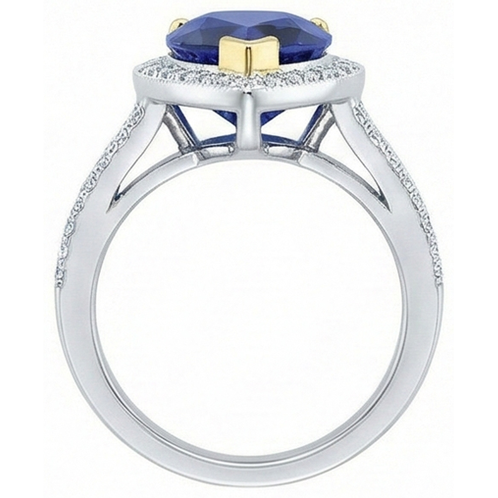 Halo Zweifarbiges Gold Deep Blue Saphir & Natürlicher Diamant ( nicht im Labor gezüchtet ) Ring 4,50 Karat
