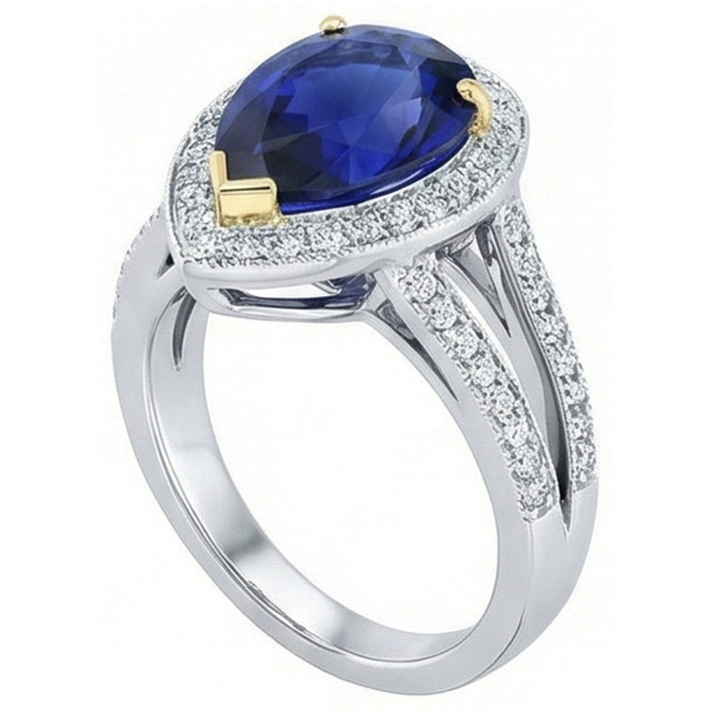Halo Zweifarbiges Gold Deep Blue Saphir & Natürlicher Diamant ( nicht im Labor gezüchtet ) Ring 4,50 Karat