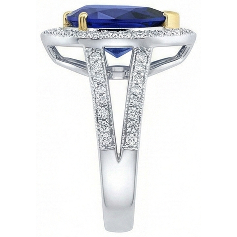 Halo Zweifarbiges Gold Deep Blue Saphir & Natürlicher Diamant ( nicht im Labor gezüchtet ) Ring 4,50 Karat