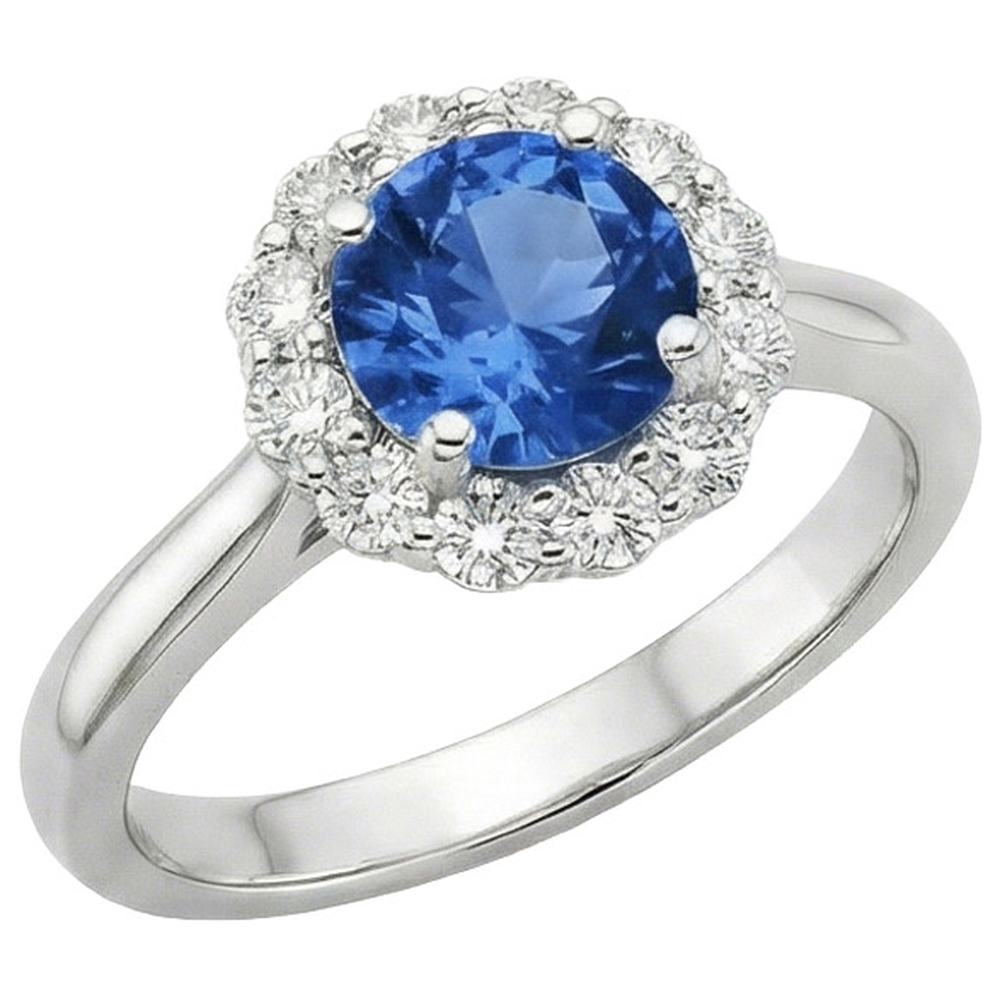 Halo runder Saphir- und Aus der Erde Abgebauter Natürlicher Diamant-Verlobungsring 3.35 Karat Neu