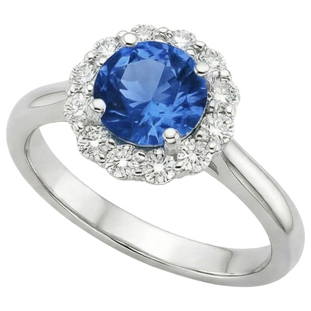 Halo runder Saphir- und Aus der Erde Abgebauter Natürlicher Diamant-Verlobungsring 3.35 Karat Neu