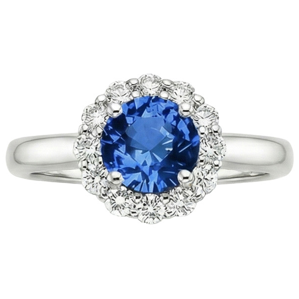 Halo runder Saphir- und Aus der Erde Abgebauter Natürlicher Diamant-Verlobungsring 3.35 Karat Neu