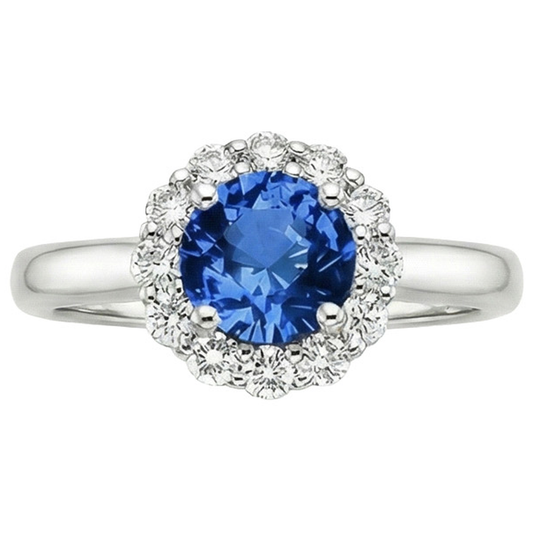 Halo runder Saphir- und Aus der Erde Abgebauter Natürlicher Diamant-Verlobungsring 3.35 Karat Neu
