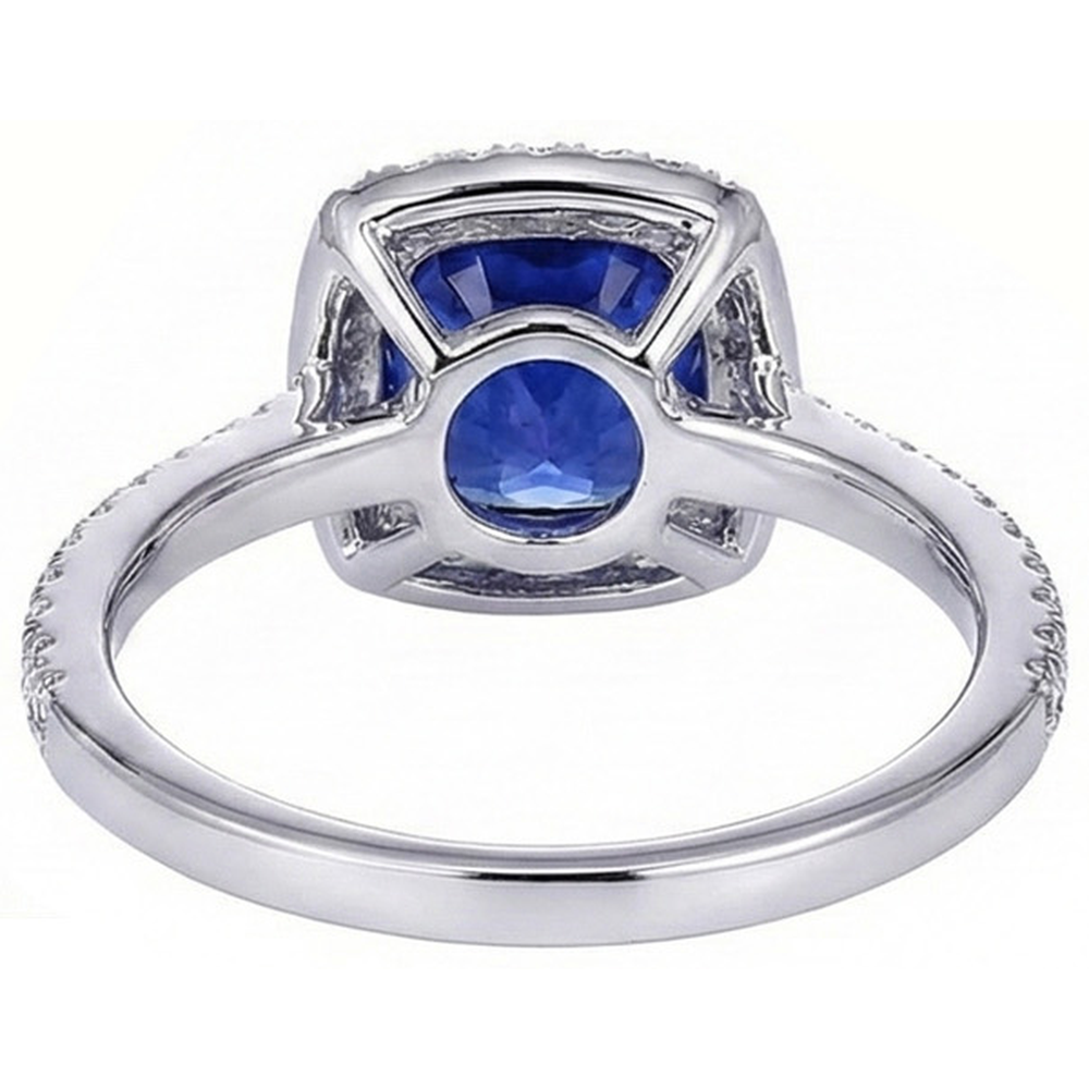 Halo srilankischer Saphir und Aus der Erde Abgebauter Natürlicher Diamant Weißgold 14K Ring 7.80 Ct