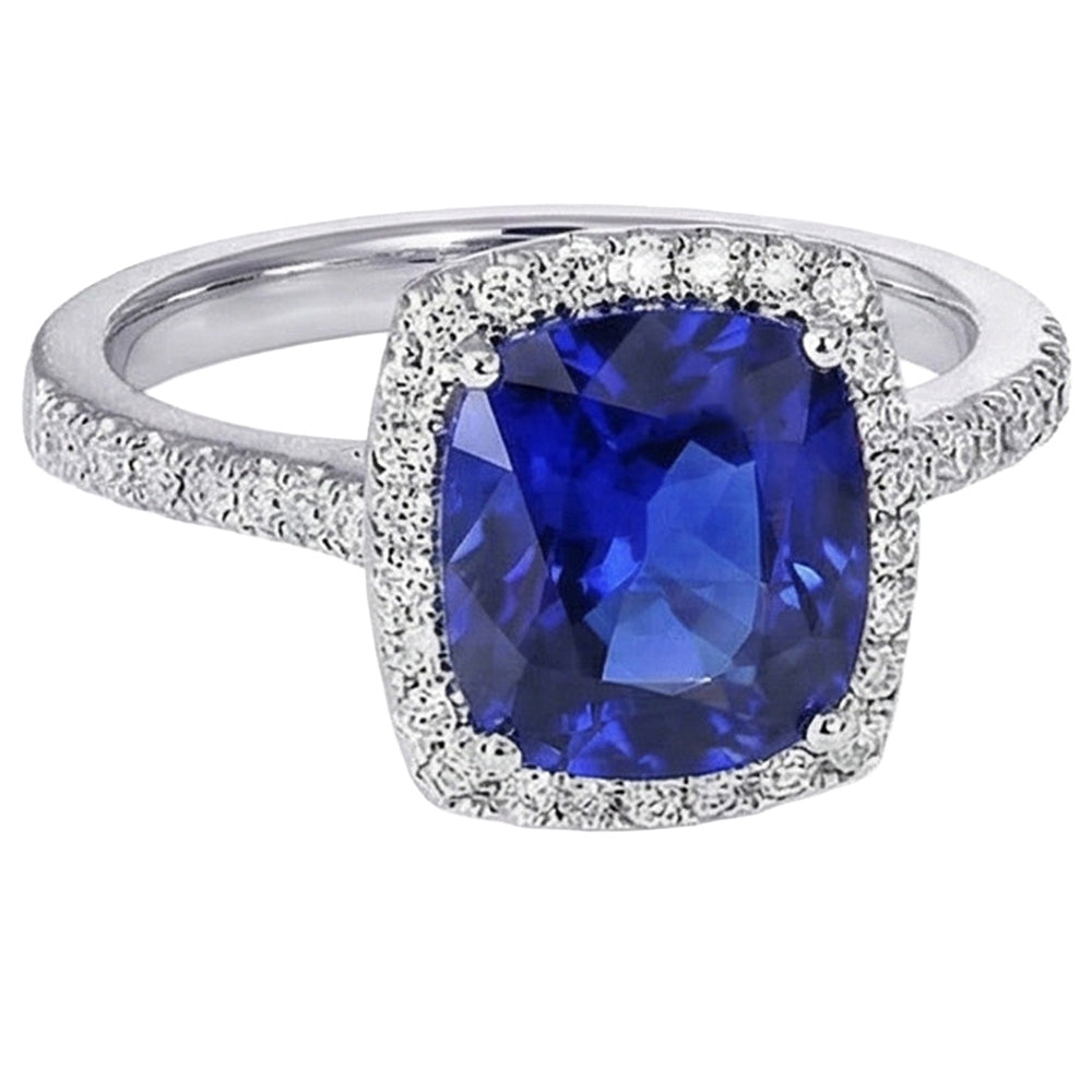 Halo srilankischer Saphir und Aus der Erde Abgebauter Natürlicher Diamant Weißgold 14K Ring 7.80 Ct