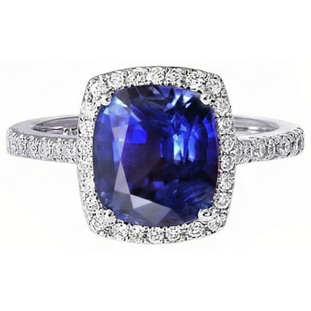 Halo srilankischer Saphir und Aus der Erde Abgebauter Natürlicher Diamant Weißgold 14K Ring 7.80 Ct
